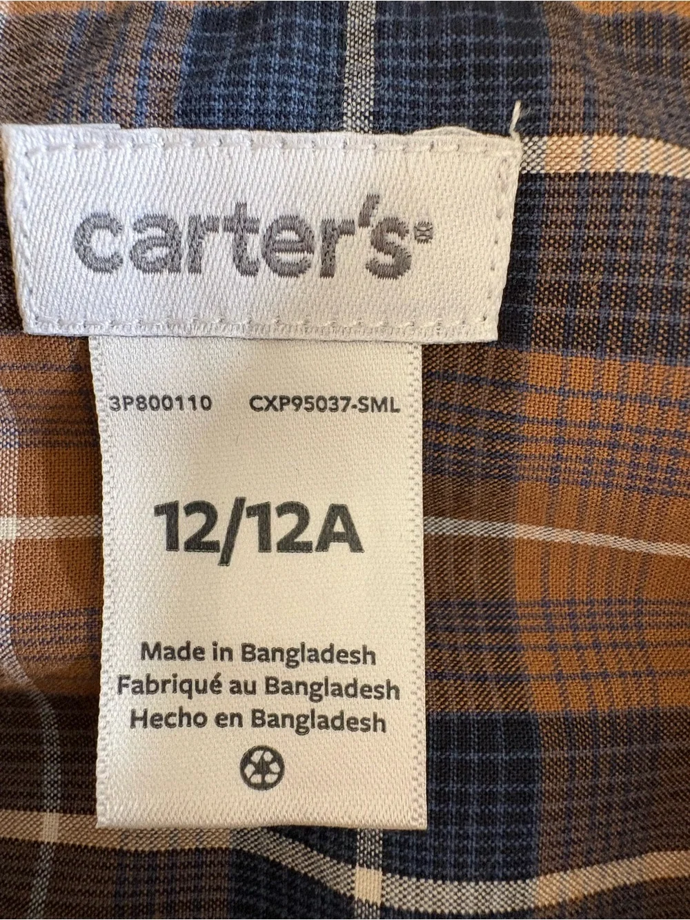 Carter's Navy and Brown Plaid Long-Sleeve Button-Down Shirt